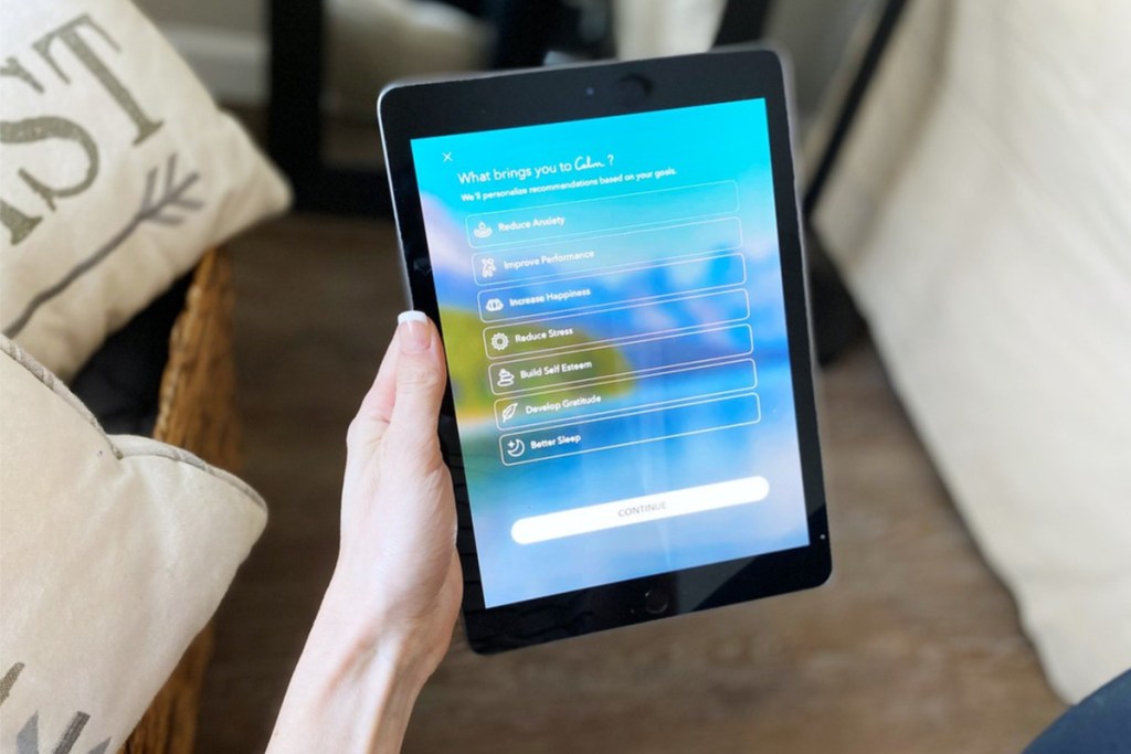 calm app questionnaire on ipad
