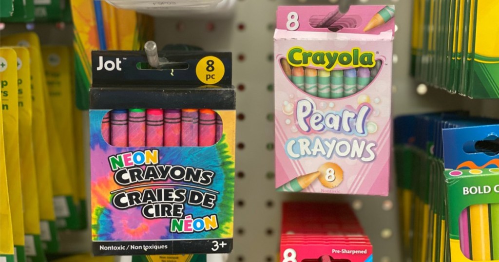 crayola neon crayons and pearl crayons at dollar tree