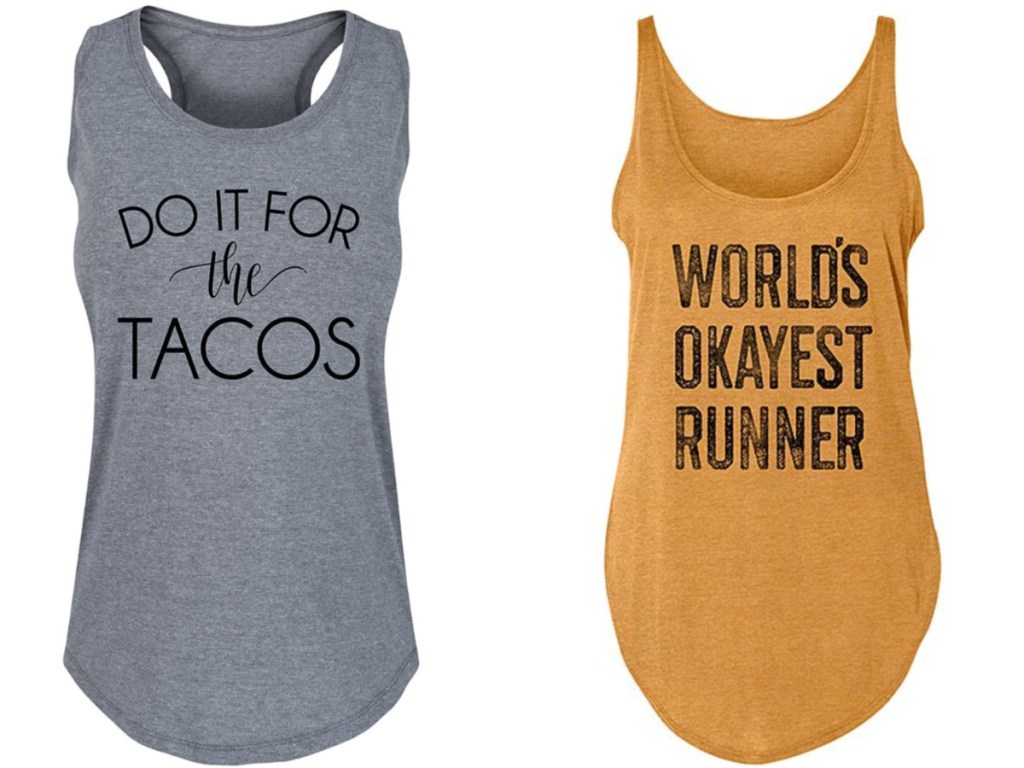 do it for the tacos gray and black tank and gold and black worlds okayist runner tank