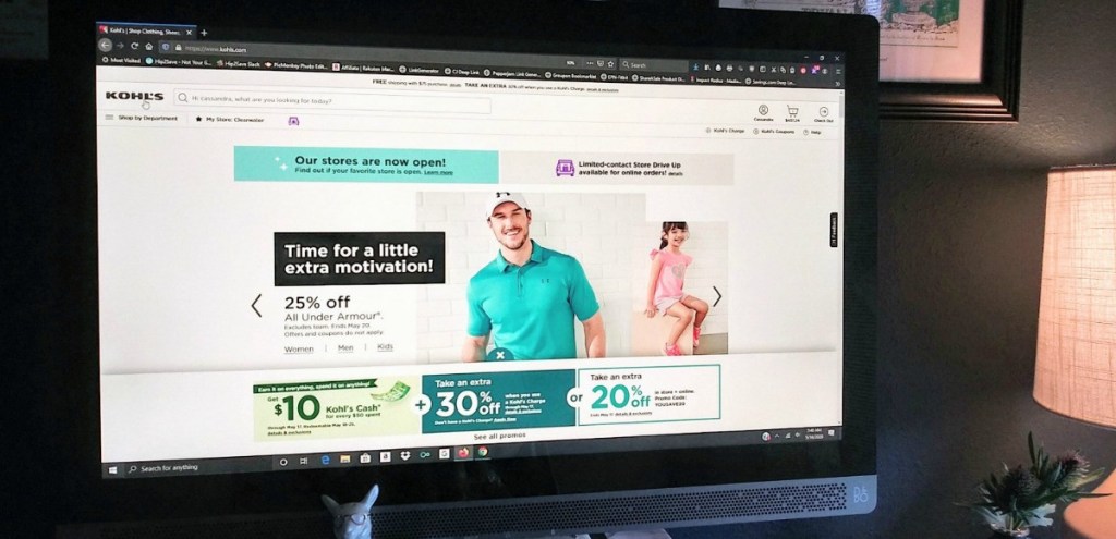 kohls home page on onlineputer screen