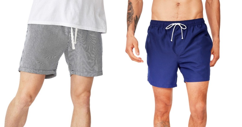 man wearing striped shorts and trunks