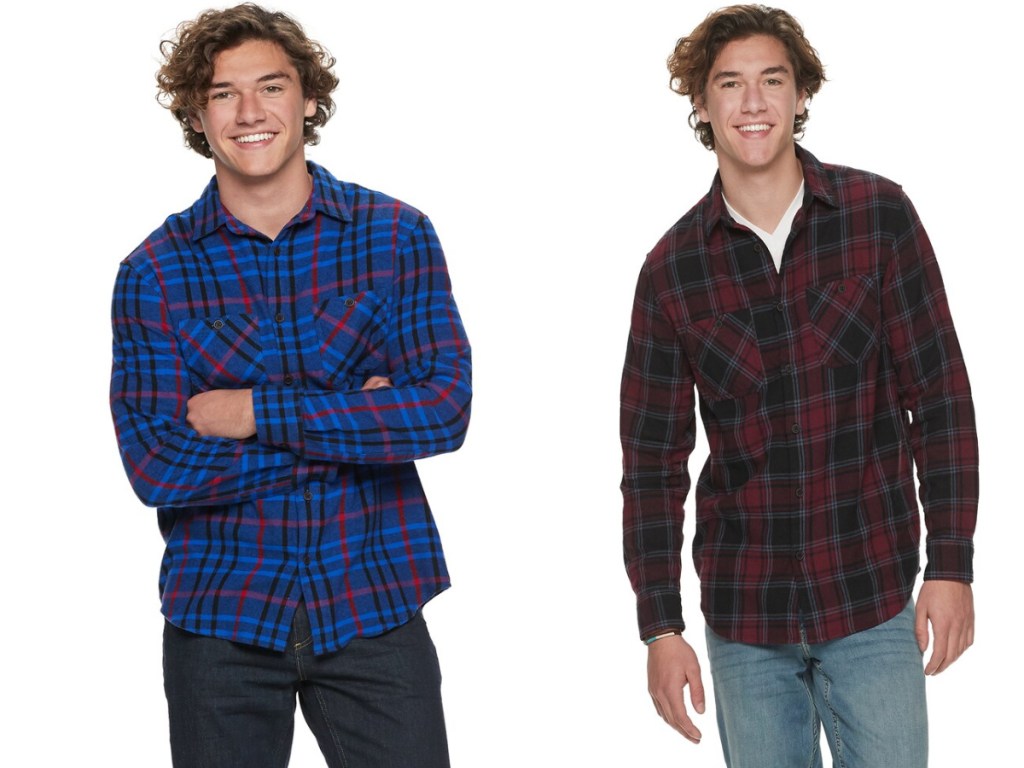 men wearing button down plaid shirts