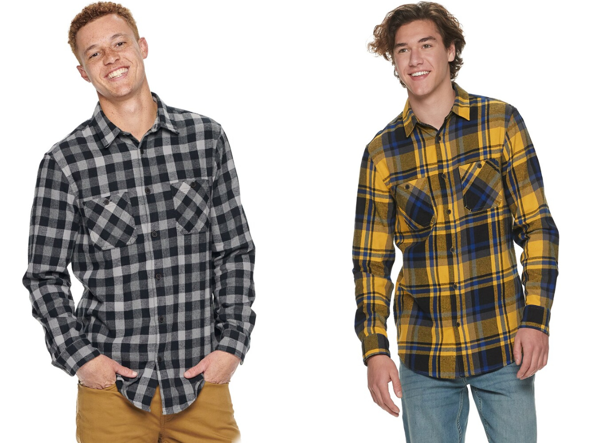 men modeling plaid shirts