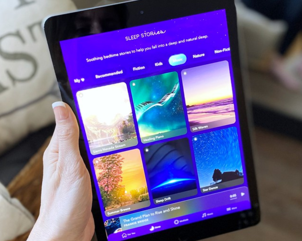 calm app sleep stories on ipad screen