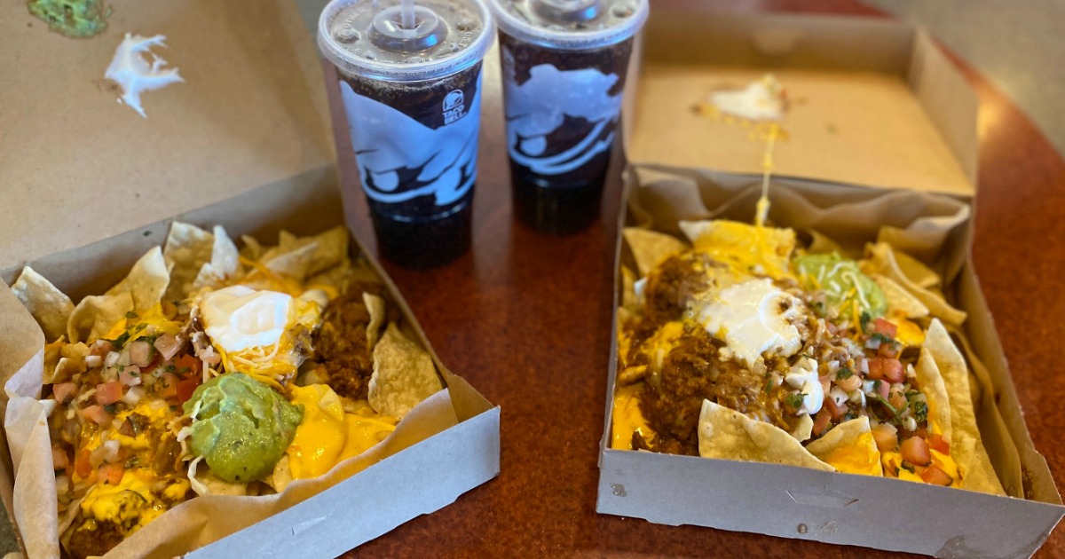 two drinks and nacho craving packs from Taco Bell