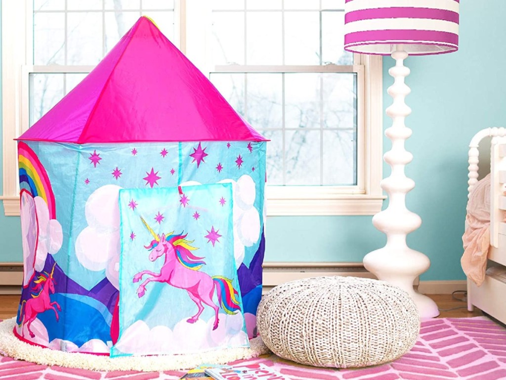 unicorn play tent in girl's bedroom