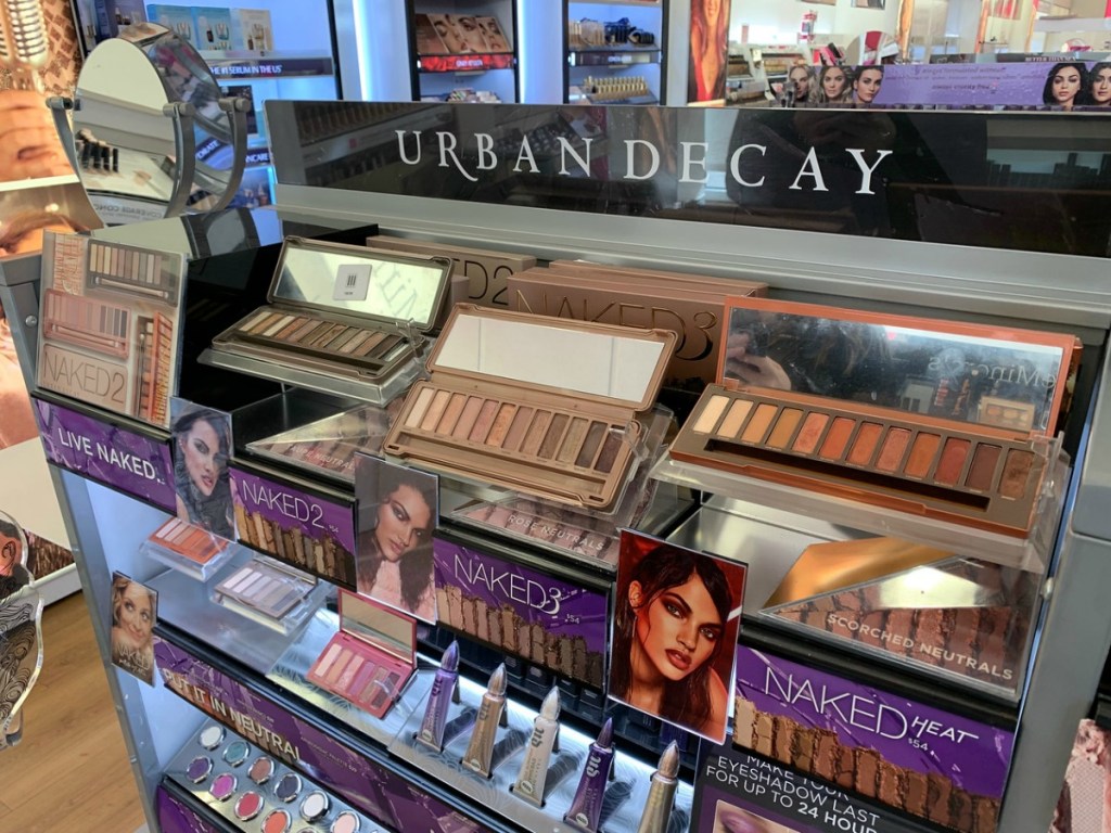 store display with make up palettes