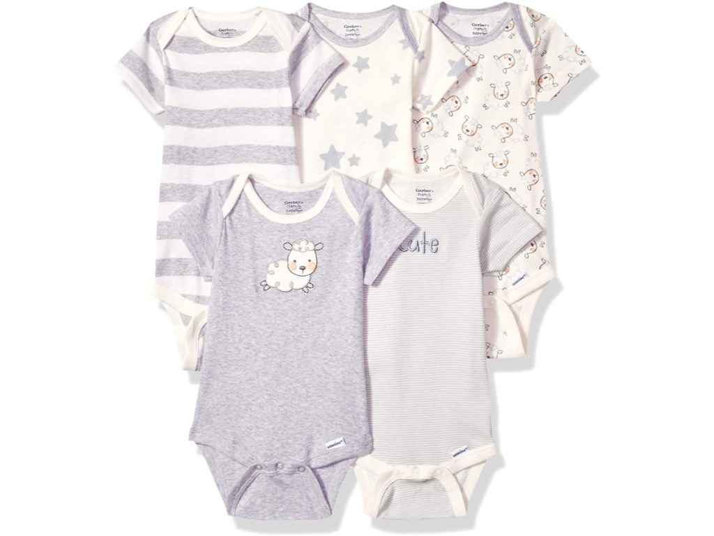 5-pack or 15 Multi Size Organic Short Sleeve Onesies Bodysuits