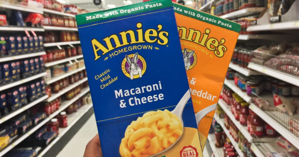 two boxes of mac and cheese in store aisle