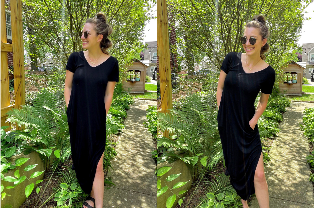 girl in black maxi dress