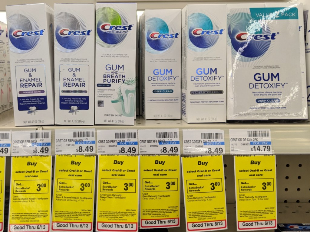 Crest Gum products on shelf at CVS