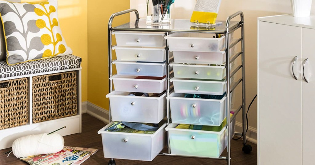 Honey-Can-Do Rolling Storage Cart and Organizer in home with supplies