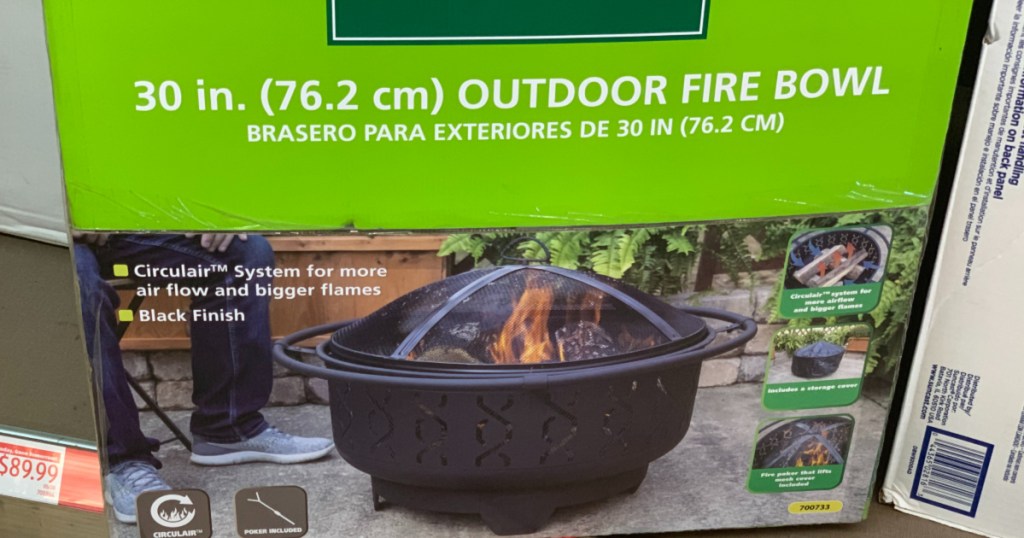 outdoor fire pit in box on store shelf