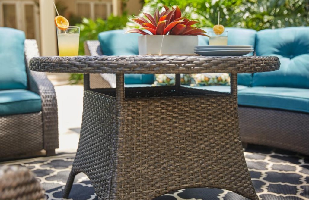 Hampton Bay Torquay Brown Outdoor Dining Table with Wicker Top