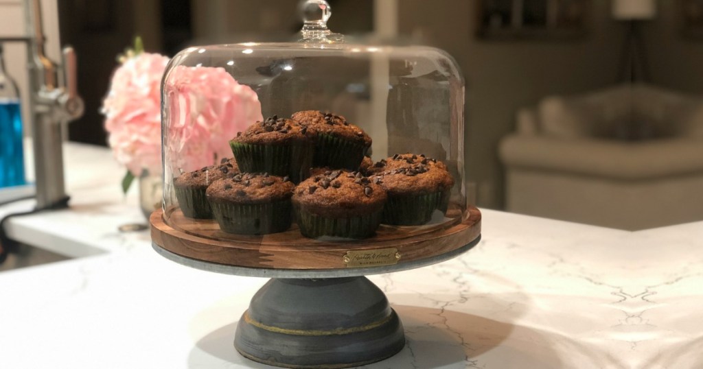 Hearth Hand Cake Stand on kitchen counter filled with muffins