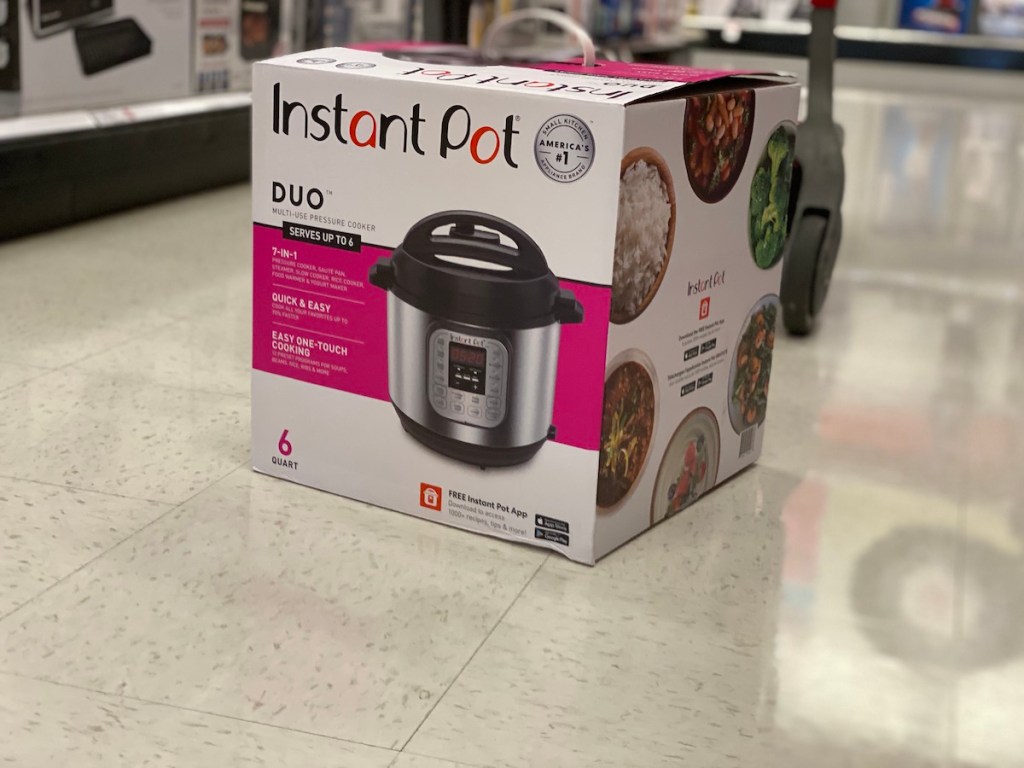 box of Instant Pot Duo Target on floor