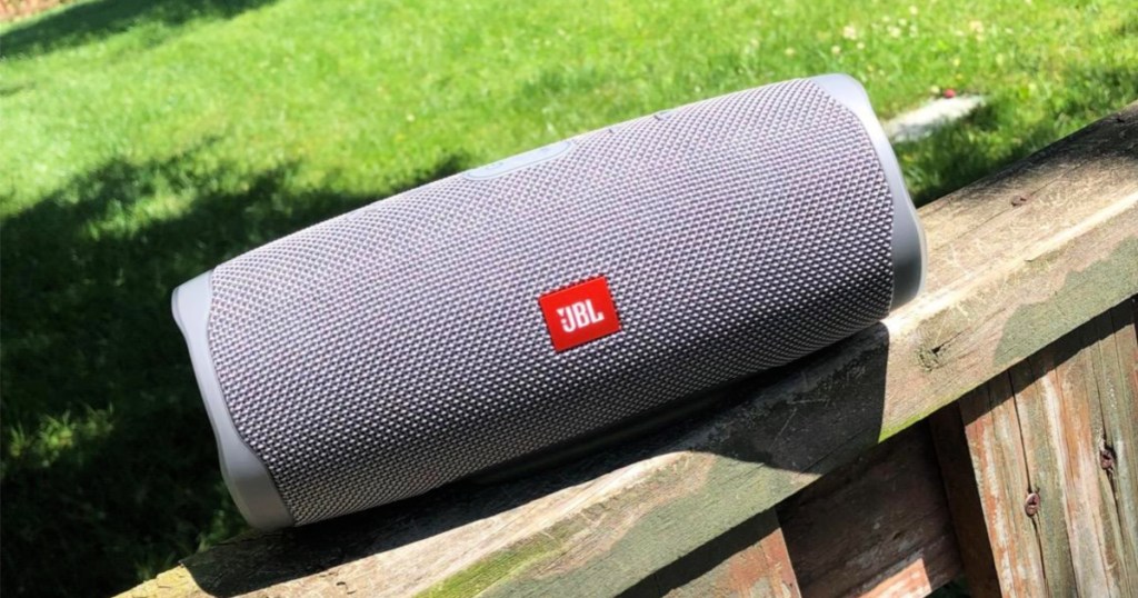 JBL Charge 4 Portable Bluetooth Speaker (Gray) on deck