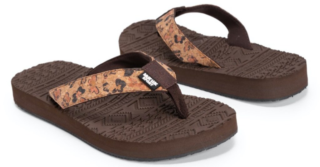 brown butterfly flip flops