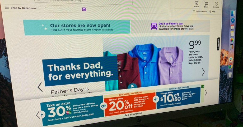 onlineputer screen with Kohl's on it