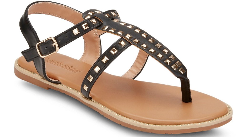 black leather studded flat sandal