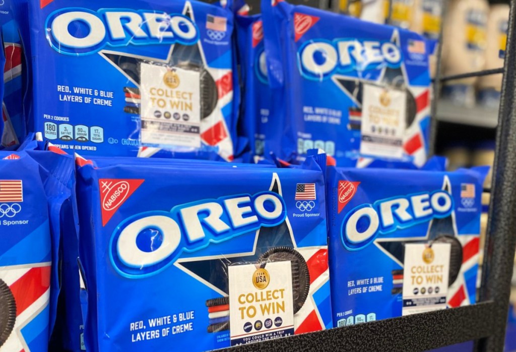 Red White Blue Oreos on shelf