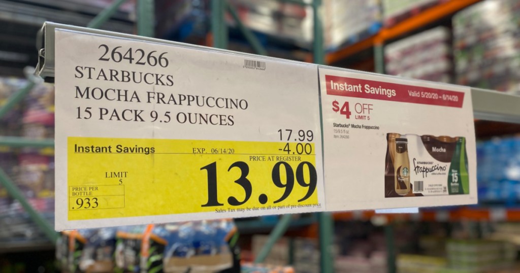 starbucks mocha frappuccino costco sale sign