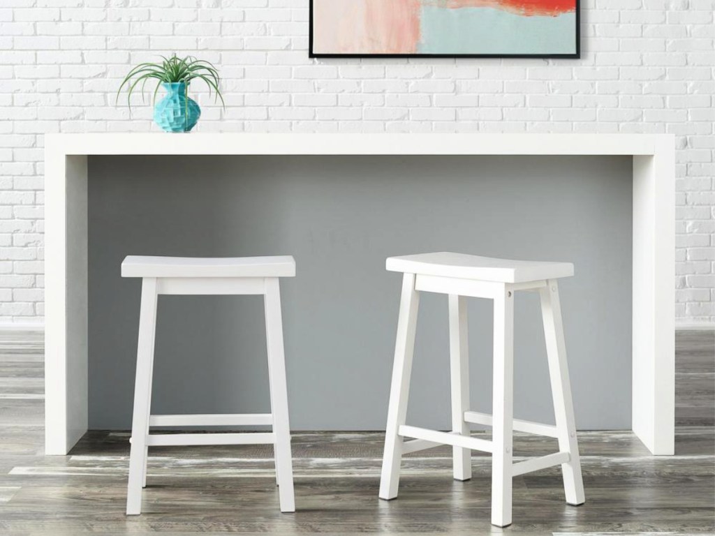 StyleWell Ivory Wood Saddle Backless Counter Stools