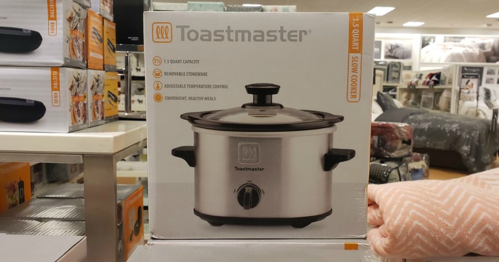 box of stainless steel Toastmaster cooker on shelf in store