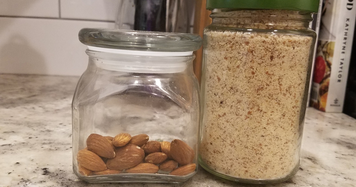 almonds and almond meal in canisters