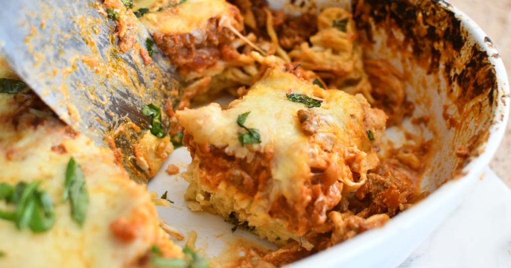 slice of baked spaghetti casserole