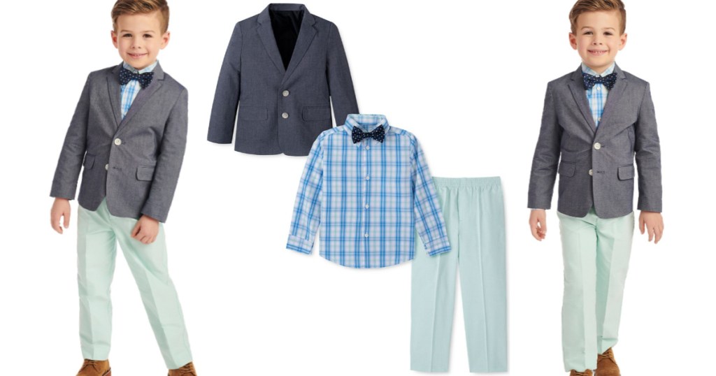 boy wearing Nautica Little Boys 4-Piece Solid Oxford Duo Set