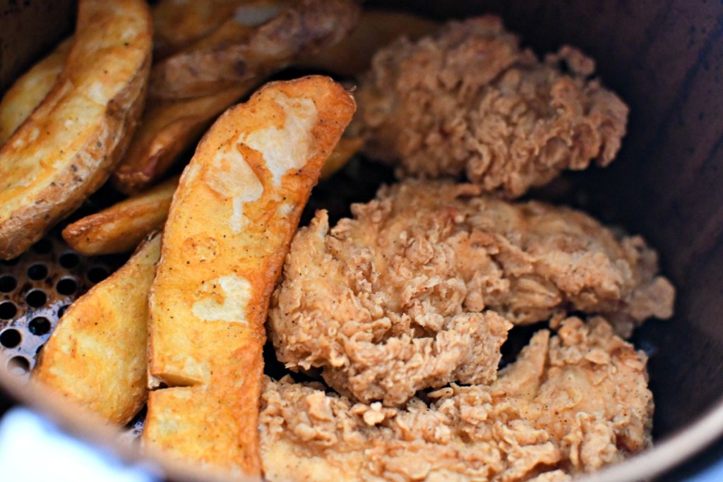 chicken tenders and fries in the air fryer