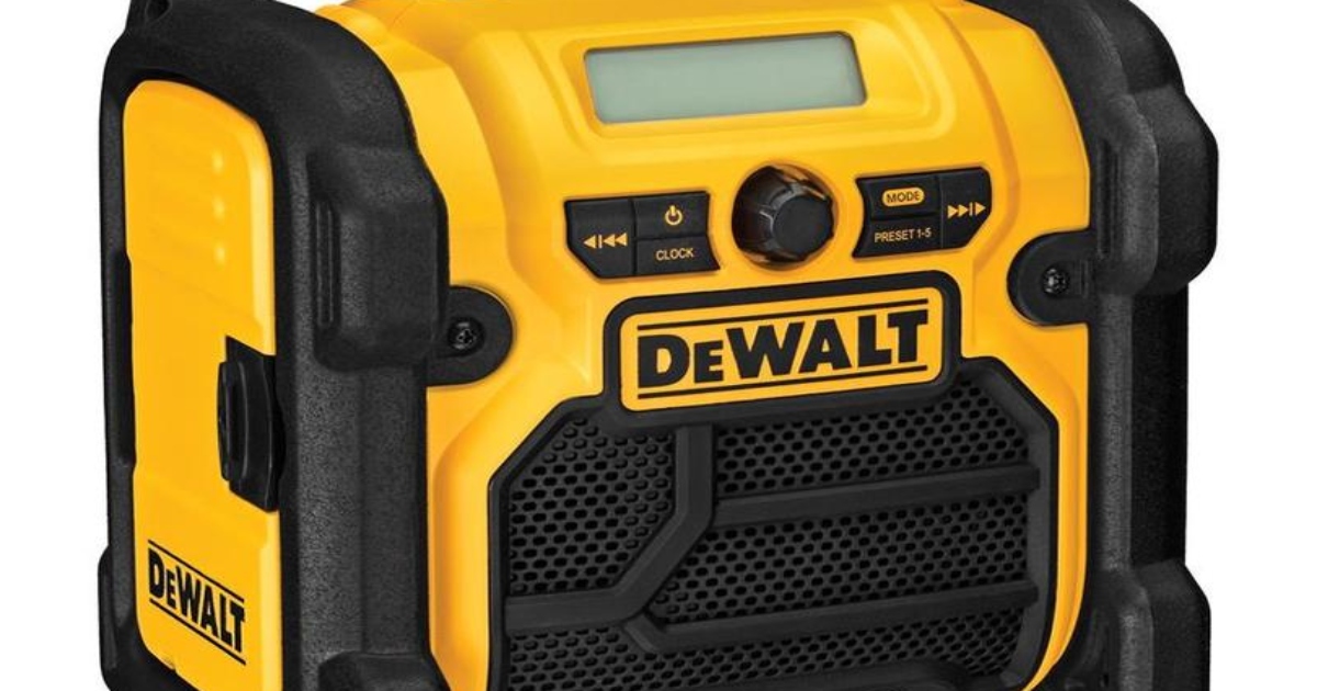 Dewalt Job site radio. Yellow and black close up