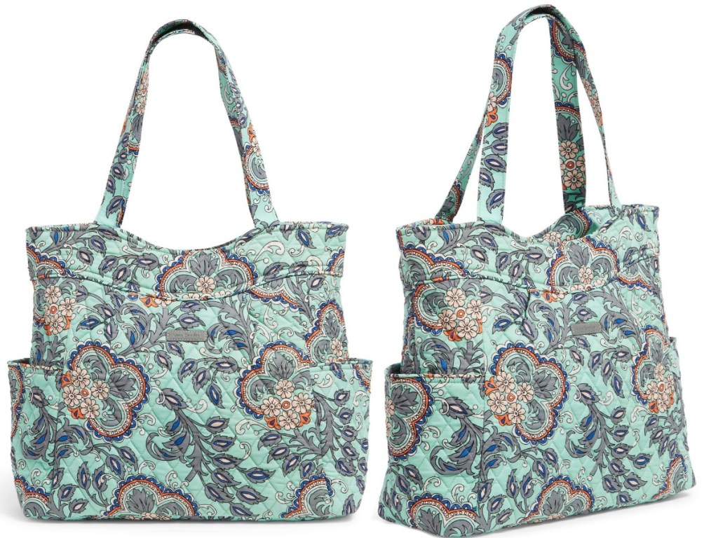 bag with teal and paisley on a white background