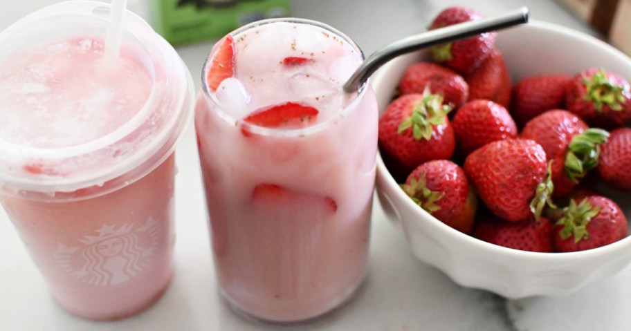 homemade pink drink in a cup with ice