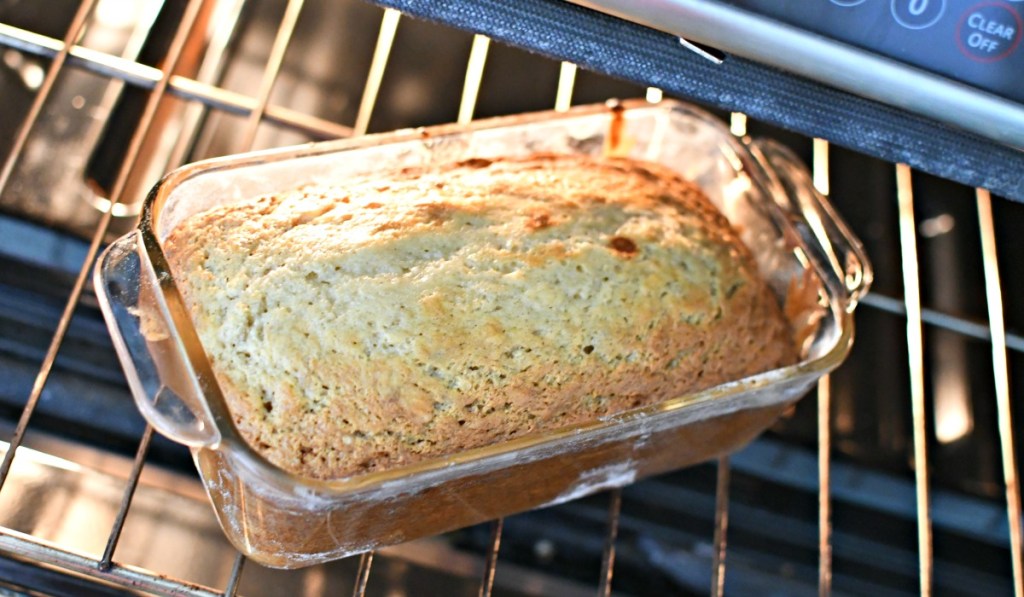 loaf of banana bread on the oven