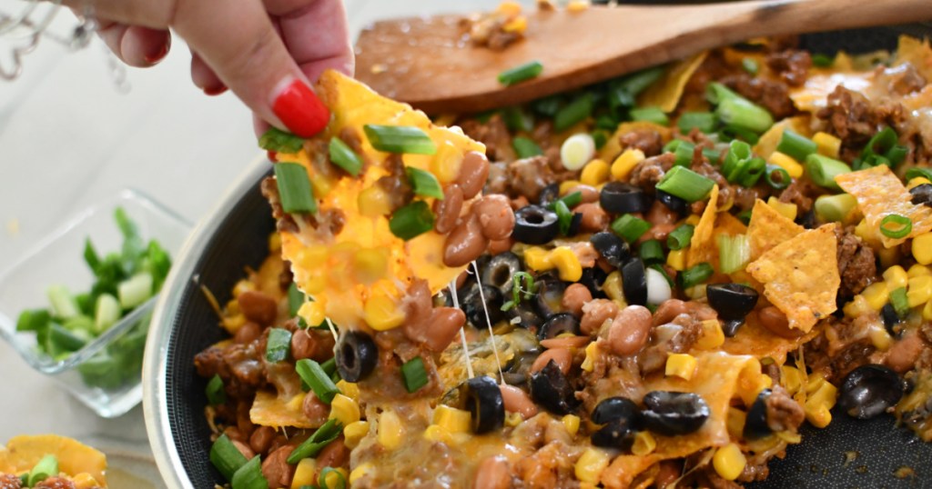 pulling apart skillet nachos