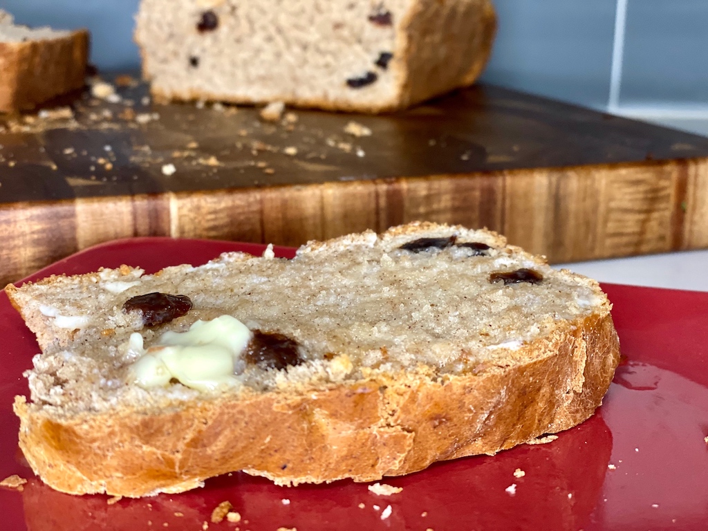 cinnamon raisin bread slice with butter 