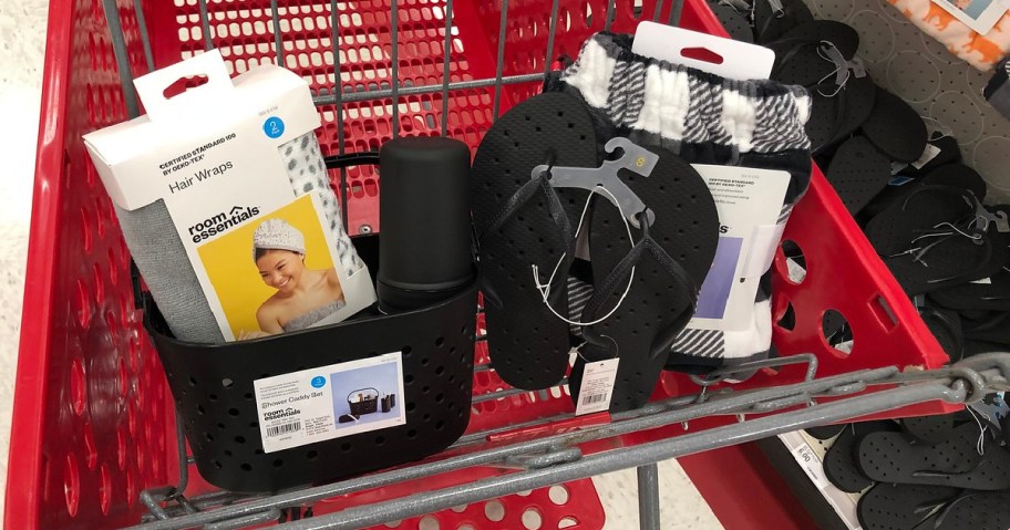 dorm essentials in a Target cart - what to buy in september