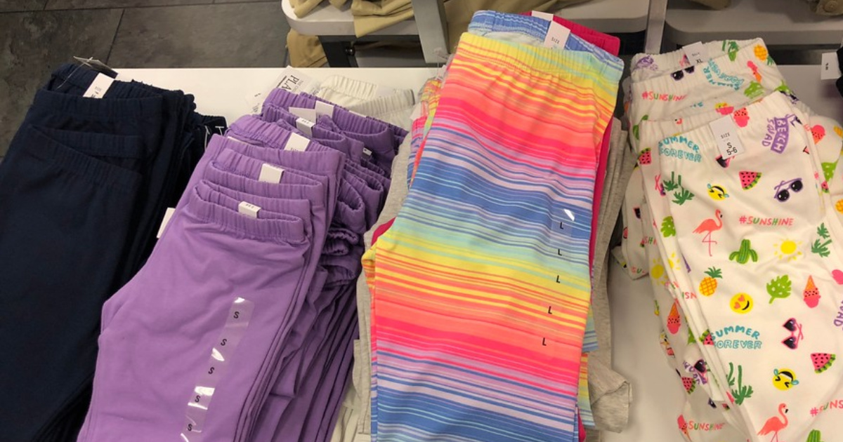 girls leggings on display in store