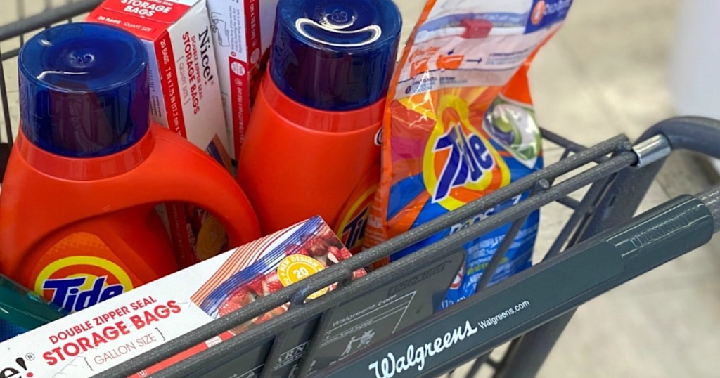 tide laundry detergent in Walgreens shopping cart