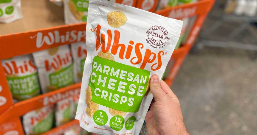 whisps parmesan cheese crisps in hand