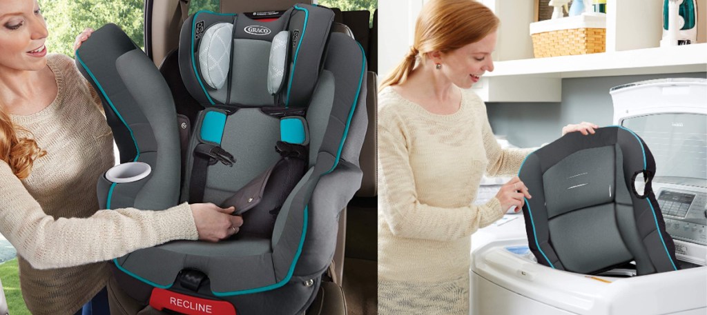 woman removing liner from a Size4Me 65 Convertible Car Seat with RapidRemove