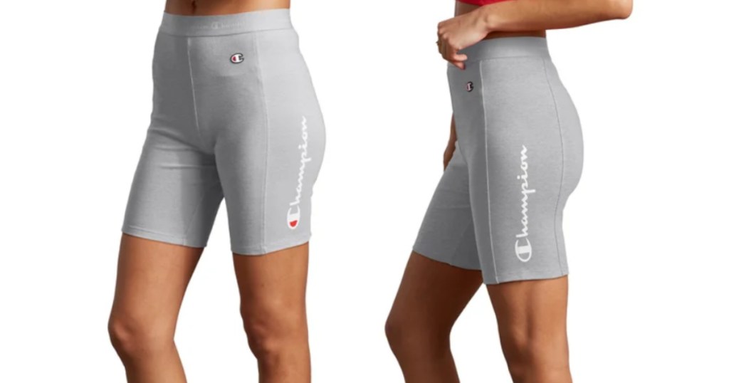 women wearing Champion Everyday Vertical Logo Bike Shorts