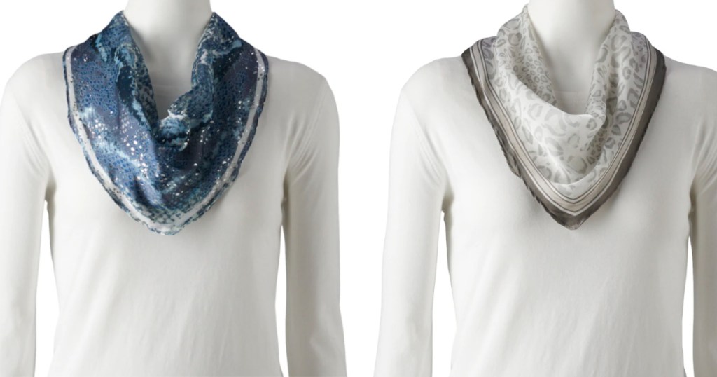 womens blue scarf and gray scarf