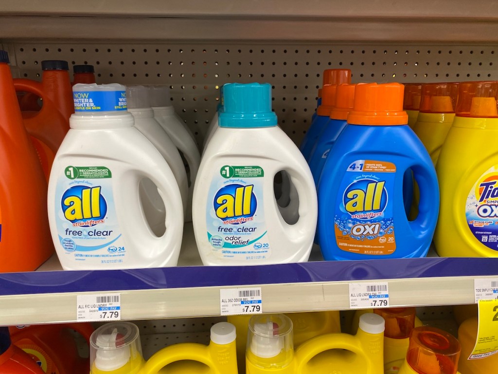 all laundry detergent on shelf at CVS