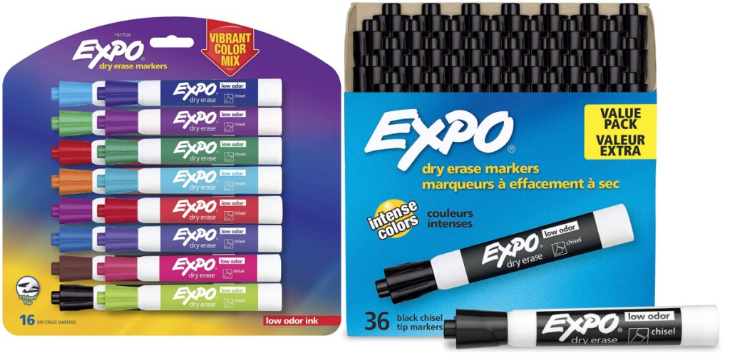 expo markers giant packs assorted colors and black side by side