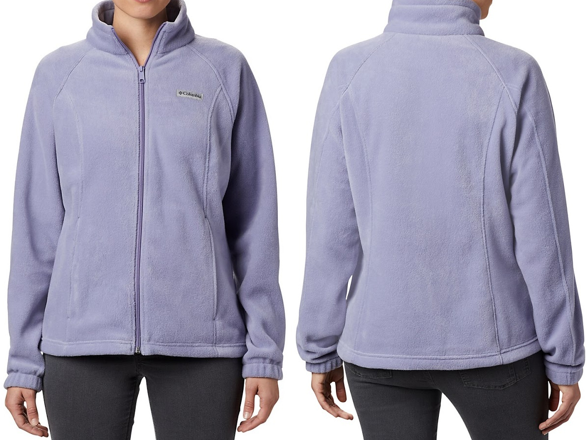 woman in light purple fleece jacket