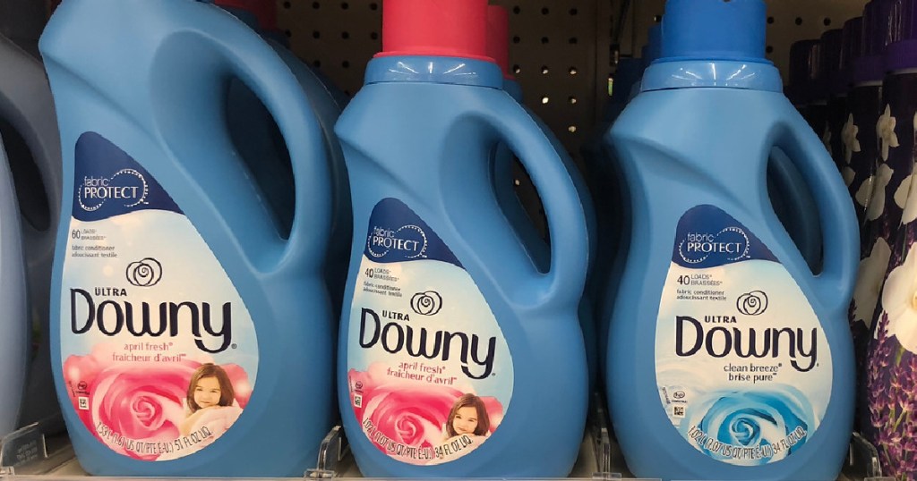 bottles of fabric softener on store shelf