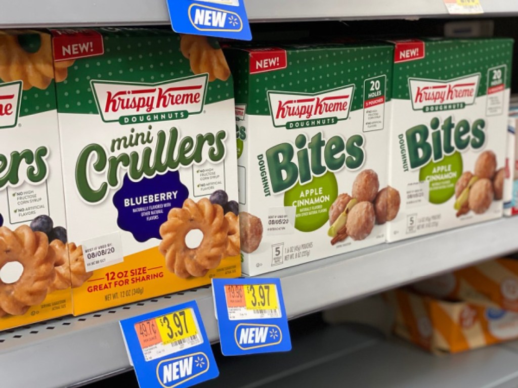 boxes of Krispy Kreme pastries on store shelf